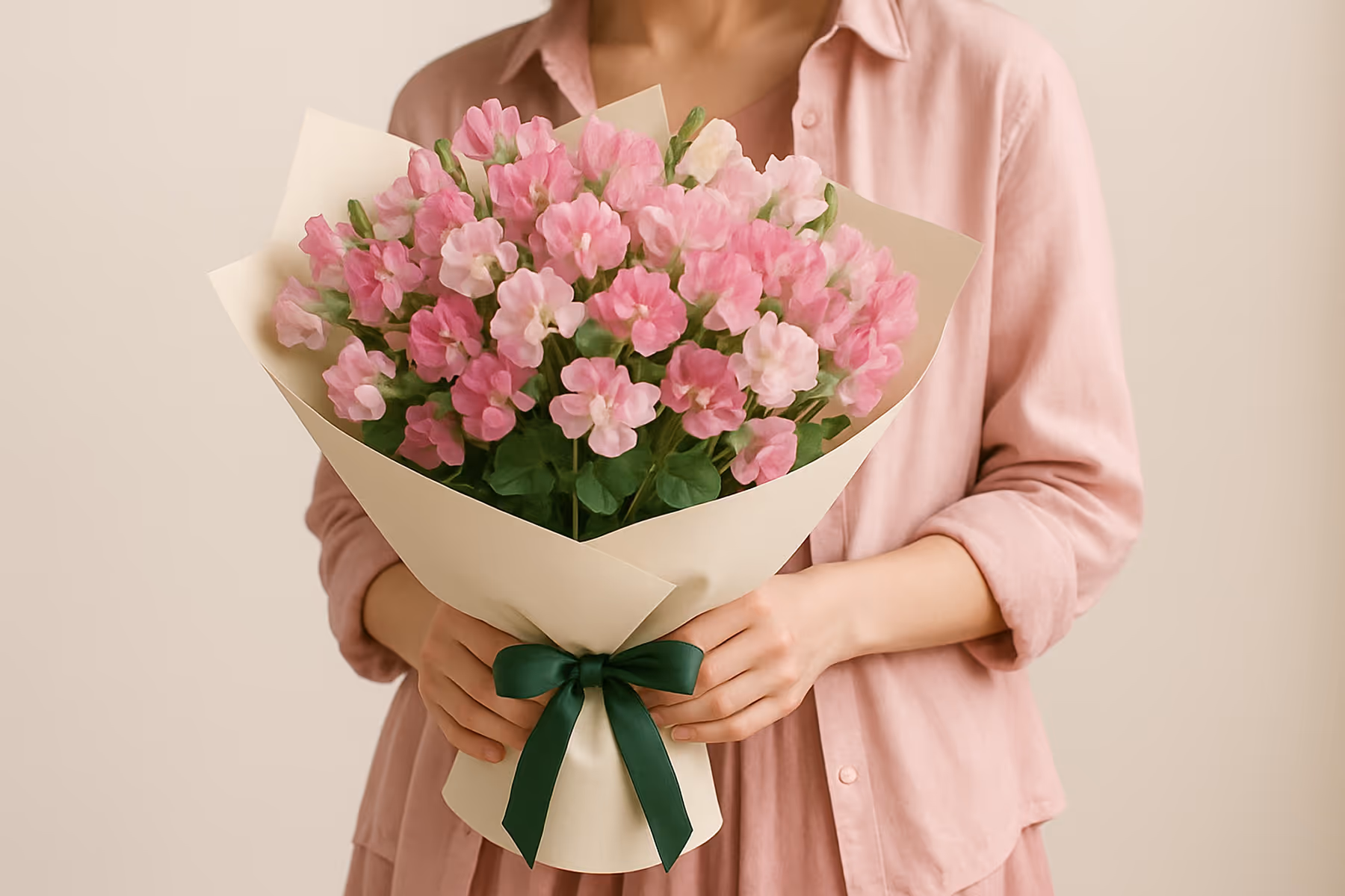 Woman holding pink bouquet